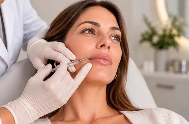 Profesional aplicando un tratamiento de medicina estética facial en cabina